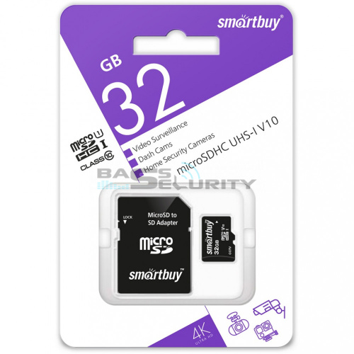 Карта памяти 32GB microSDHC SmartBuy U1 V10 (с адаптером)