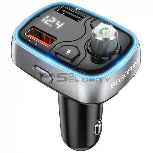 MP3 FM Modulator Borofone BC32 Bluetooth, 2USB, 2.4A, QC 3.0, с дисплеем, подсветка, чёрный